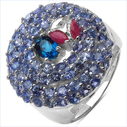 Bids.com 3.31 Carat Genuine London Blue Topaz , Ruby & Tanzanite .925 Sterling Silver Ring Rings