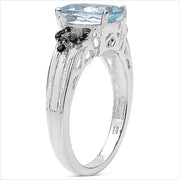 Bids.com 1.92 Carat Genuine Aquamarine & Black Spinel .925 Sterling Silver Ring Rings