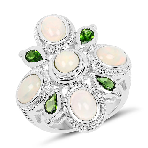 Bids.com 2.97 Carat Genuine Ethiopian Opal And Chrome Diopside .925 Sterling Silver Ring Rings