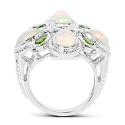 Bids.com 2.97 Carat Genuine Ethiopian Opal And Chrome Diopside .925 Sterling Silver Ring Rings