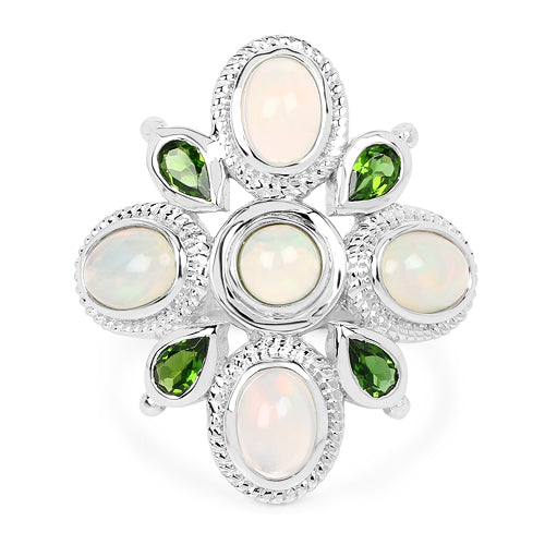 Bids.com 2.97 Carat Genuine Ethiopian Opal And Chrome Diopside .925 Sterling Silver Ring Rings