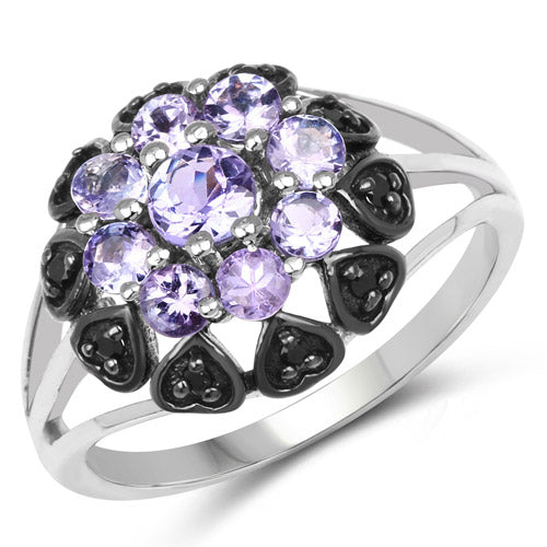 Bids.com 1.18 Carat Genuine Tanzanite and Black Spinel .925 Sterling Silver Ring Rings