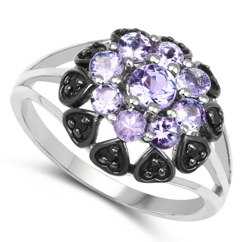 Bids.com 1.18 Carat Genuine Tanzanite and Black Spinel .925 Sterling Silver Ring Rings