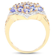 Bids.com 14K Yellow Gold Plated 2.38 Carat Genuine Tanzanite .925 Sterling Silver Ring Rings