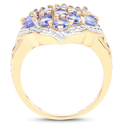 Bids.com 14K Yellow Gold Plated 2.38 Carat Genuine Tanzanite .925 Sterling Silver Ring Rings