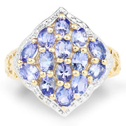 Bids.com 14K Yellow Gold Plated 2.38 Carat Genuine Tanzanite .925 Sterling Silver Ring Rings