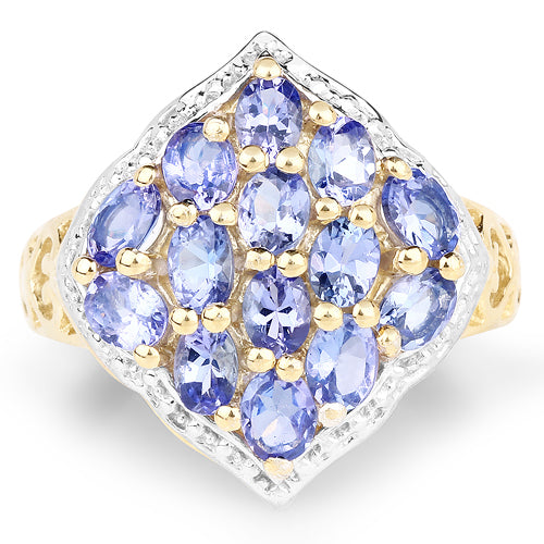 Bids.com 14K Yellow Gold Plated 2.38 Carat Genuine Tanzanite .925 Sterling Silver Ring Rings