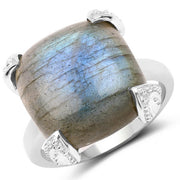 Bids.com 16.95 Carat Genuine Labradorite .925 Sterling Silver Ring Rings