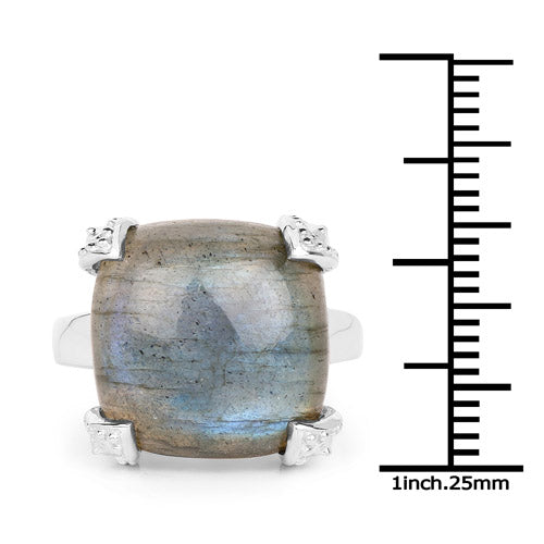 Bids.com 16.95 Carat Genuine Labradorite .925 Sterling Silver Ring Rings