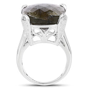 Bids.com 17.17 Carat Genuine Labradorite and White Topaz .925 Sterling Silver Ring Rings