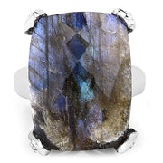 Bids.com 17.17 Carat Genuine Labradorite and White Topaz .925 Sterling Silver Ring Rings