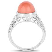 Bids.com 6.00 Carat Genuine Peach Moonstone .925 Sterling Silver Ring Rings
