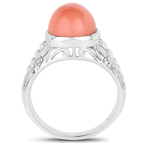 Bids.com 6.00 Carat Genuine Peach Moonstone .925 Sterling Silver Ring Rings