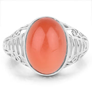 Bids.com 6.00 Carat Genuine Peach Moonstone .925 Sterling Silver Ring Rings