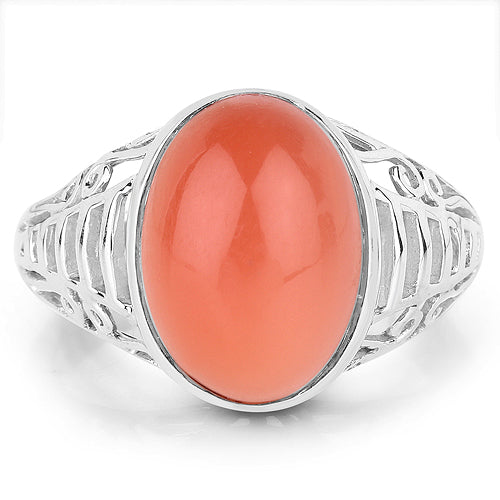 Bids.com 6.00 Carat Genuine Peach Moonstone .925 Sterling Silver Ring Rings