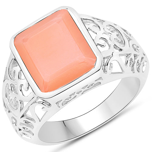 Bids.com 5.75 Carat Genuine Peach Moonstone .925 Sterling Silver Ring Rings