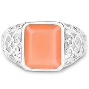 Bids.com 5.75 Carat Genuine Peach Moonstone .925 Sterling Silver Ring Rings