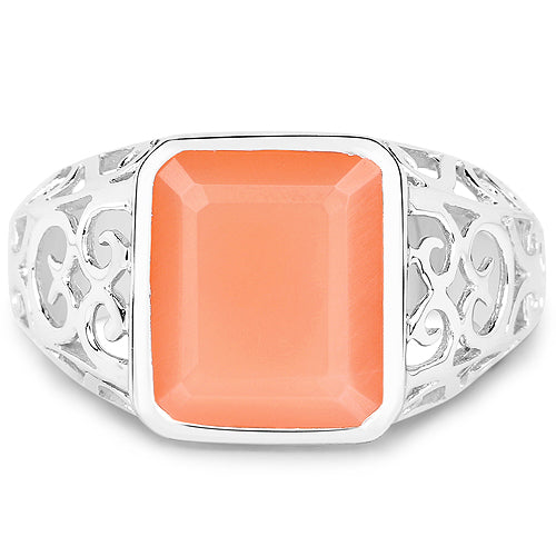 Bids.com 5.75 Carat Genuine Peach Moonstone .925 Sterling Silver Ring Rings