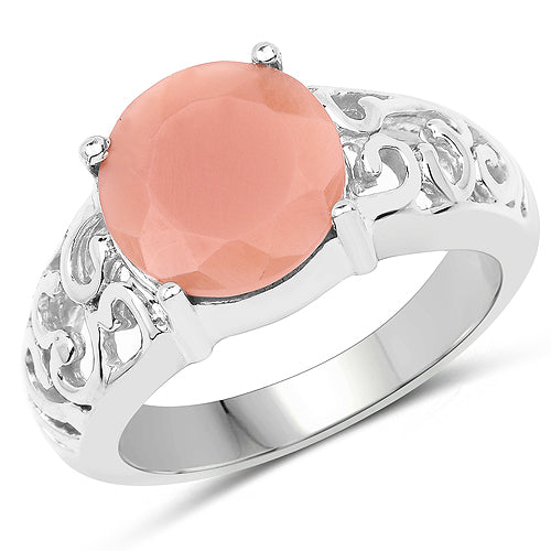 Bids.com 3.30 Carat Genuine Peach Moonstone .925 Sterling Silver Ring Rings