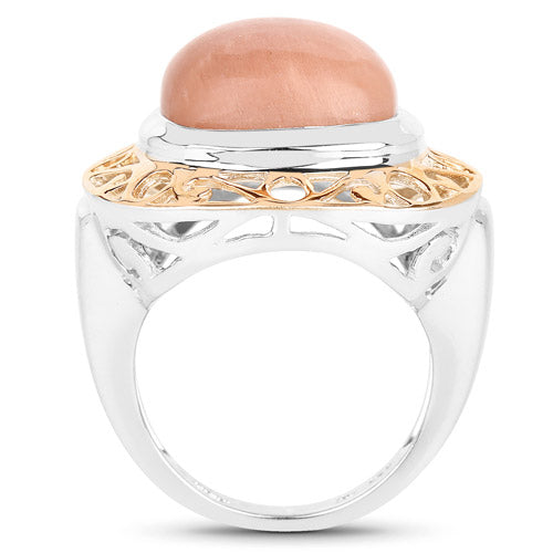 Bids.com Two Tone Plated 12.80 Carat Genuine Moonstone .925 Sterling Silver Ring Rings