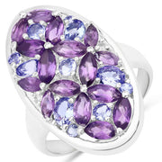 Bids.com 3.13 Carat Genuine Amethyst, Tanzanite and White Topaz .925 Sterling Silver Ring Rings