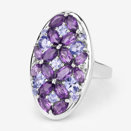Bids.com 3.13 Carat Genuine Amethyst, Tanzanite and White Topaz .925 Sterling Silver Ring Rings