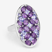 Bids.com 3.13 Carat Genuine Amethyst, Tanzanite and White Topaz .925 Sterling Silver Ring Rings