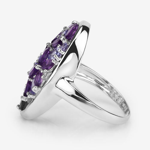 Bids.com 3.13 Carat Genuine Amethyst, Tanzanite and White Topaz .925 Sterling Silver Ring Rings
