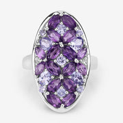 Bids.com 3.13 Carat Genuine Amethyst, Tanzanite and White Topaz .925 Sterling Silver Ring Rings