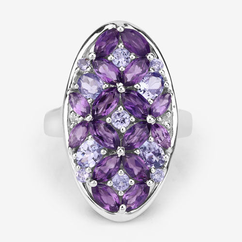Bids.com 3.13 Carat Genuine Amethyst, Tanzanite and White Topaz .925 Sterling Silver Ring Rings