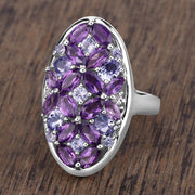 Bids.com 3.13 Carat Genuine Amethyst, Tanzanite and White Topaz .925 Sterling Silver Ring Rings