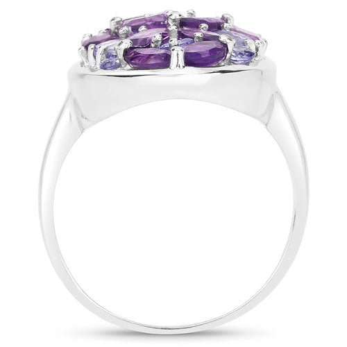 Bids.com 3.13 Carat Genuine Amethyst, Tanzanite and White Topaz .925 Sterling Silver Ring Rings