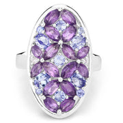 Bids.com 3.13 Carat Genuine Amethyst, Tanzanite and White Topaz .925 Sterling Silver Ring Rings