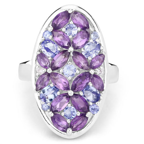 Bids.com 3.13 Carat Genuine Amethyst, Tanzanite and White Topaz .925 Sterling Silver Ring Rings