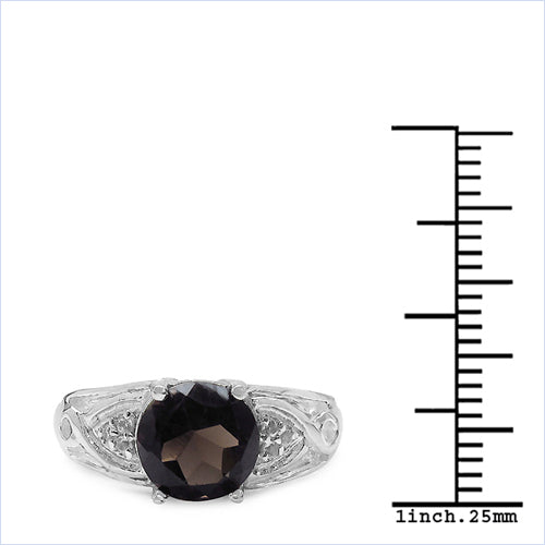 Bids.com 2.59 Carat Genuine Smoky Quartz & White Topaz .925 Sterling Silver Ring Rings
