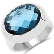 Bids.com 10.25 Carat Genuine London Blue Topaz .925 Sterling Silver Ring Rings