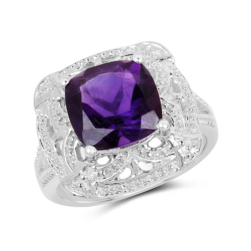 Bids.com 4.35 Carat Genuine Amethyst .925 Sterling Silver Ring Rings