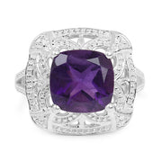 Bids.com 4.35 Carat Genuine Amethyst .925 Sterling Silver Ring Rings