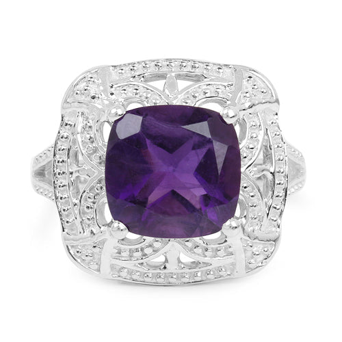 Bids.com 4.35 Carat Genuine Amethyst .925 Sterling Silver Ring Rings