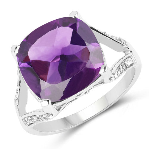 Bids.com 5.99 Carat Genuine Amethyst and White Topaz .925 Sterling Silver Ring Rings