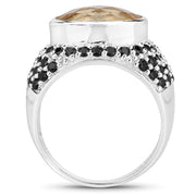 Bids.com 6.76 Carat Genuine Citrine and Black Spinel .925 Sterling Silver Ring Rings