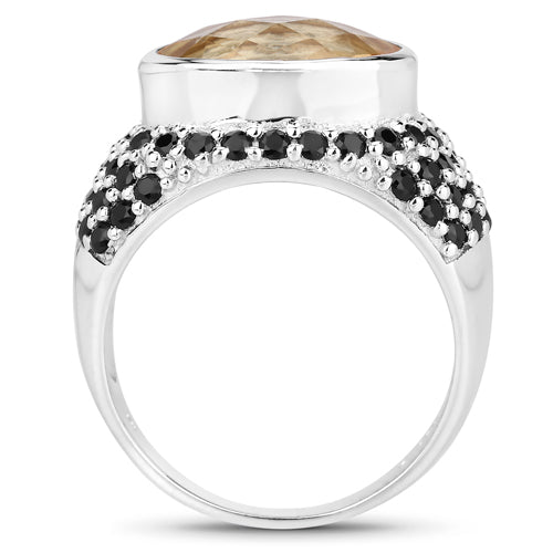 Bids.com 6.76 Carat Genuine Citrine and Black Spinel .925 Sterling Silver Ring Rings