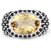 Bids.com 6.76 Carat Genuine Citrine and Black Spinel .925 Sterling Silver Ring Rings