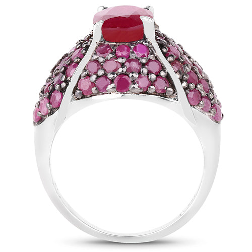 Bids.com 5.15 Carat Genuine Glass Filled Ruby & Ruby .925 Sterling Silver Ring Rings