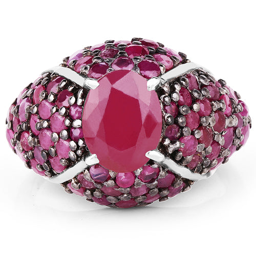 Bids.com 5.15 Carat Genuine Glass Filled Ruby & Ruby .925 Sterling Silver Ring Rings