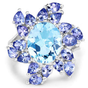 Bids.com 6.52 Carat Genuine Blue Topaz & Tanzanite .925 Sterling Silver Ring Rings