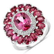 Bids.com 5.460 Carat Genuine Pink Topaz and Rhodolite Garnet .925 Sterling Silver Ring Rings