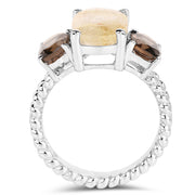 Bids.com 5.75 Carat Genuine Golden Rutile & Smoky Quartz .925 Sterling Silver Ring Rings