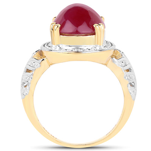 Bids.com 14K Yellow Gold Plated 4.46 Carat Genuine Glass Filled Ruby .925 Sterling Silver Ring Rings
