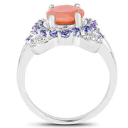 Bids.com 2.87 Carat Genuine Peach Moonstone and Tanzanite .925 Sterling Silver Ring Rings